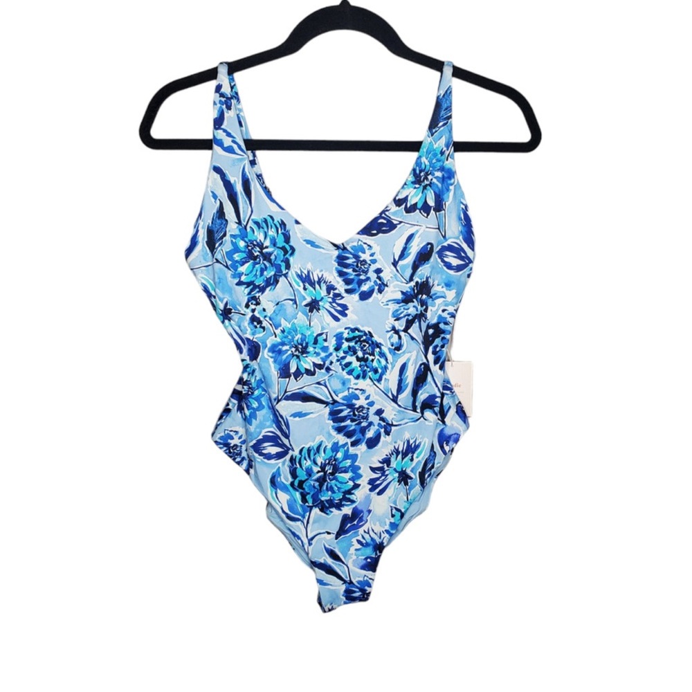 NWT Andie Baia Floral Blue and White One Piece Swimsuit M - Picture 1 of 9